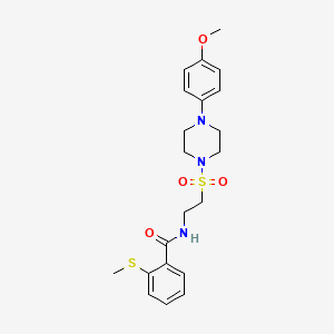 molecular formula C21H27N3O4S2 B2965633 N-(2-((4-(4-methoxyphenyl)piperazin-1-yl)sulfonyl)ethyl)-2-(methylthio)benzamide CAS No. 897610-90-1