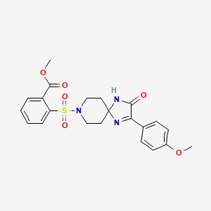 molecular formula C22H23N3O6S B2965635 2-{[2-(4-甲氧基苯基)-3-氧代-1,4,8-三氮螺[4.5]癸-1-烯-8-基]磺酰基}苯甲酸甲酯 CAS No. 1358651-27-0