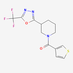molecular formula C13H12F3N3O2S B2965684 Thiophen-3-yl(3-(5-(trifluoromethyl)-1,3,4-oxadiazol-2-yl)piperidin-1-yl)methanone CAS No. 1396860-97-1