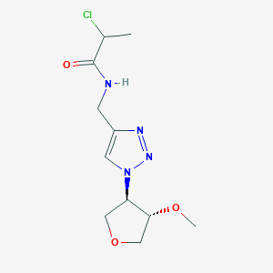 molecular formula C11H17ClN4O3 B2965715 2-Chloro-N-[[1-[(3R,4S)-4-methoxyoxolan-3-yl]triazol-4-yl]methyl]propanamide CAS No. 2411184-29-5
