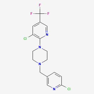 molecular formula C16H15Cl2F3N4 B2965719 1-[(6-Chloro-3-pyridinyl)methyl]-4-[3-chloro-5-(trifluoromethyl)-2-pyridinyl]piperazine CAS No. 478048-52-1