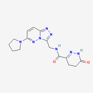 molecular formula C15H18N8O2 B2965733 6-oxo-N-((6-(pyrrolidin-1-yl)-[1,2,4]triazolo[4,3-b]pyridazin-3-yl)methyl)-1,4,5,6-tetrahydropyridazine-3-carboxamide CAS No. 2034371-04-3