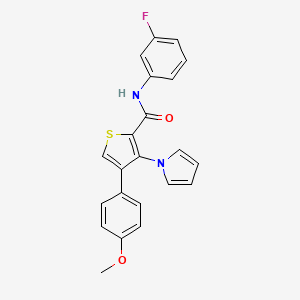 molecular formula C22H17FN2O2S B2965751 N-(3-fluorophenyl)-4-(4-methoxyphenyl)-3-(1H-pyrrol-1-yl)thiophene-2-carboxamide CAS No. 1206993-84-1