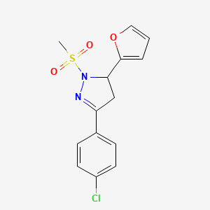 molecular formula C14H13ClN2O3S B2965844 3-(4-氯苯基)-5-(呋喃-2-基)-1-(甲磺酰基)-4,5-二氢-1H-吡唑 CAS No. 384798-15-6