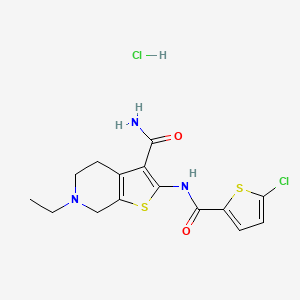 molecular formula C15H17Cl2N3O2S2 B2965848 2-(5-氯噻吩-2-甲酰氨基)-6-乙基-4,5,6,7-四氢噻吩[2,3-c]吡啶-3-甲酰胺盐酸盐 CAS No. 1215545-42-8