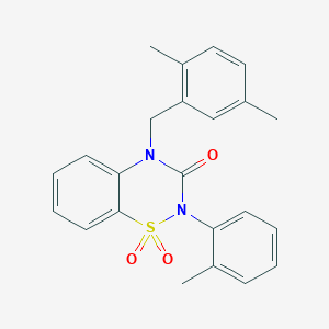 molecular formula C23H22N2O3S B2965865 4-(2,5-dimethylbenzyl)-2-(2-methylphenyl)-2H-1,2,4-benzothiadiazin-3(4H)-one 1,1-dioxide CAS No. 942034-66-4