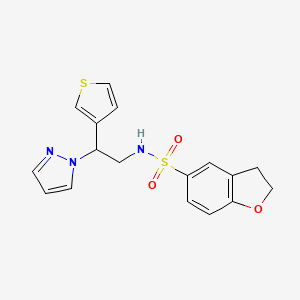 molecular formula C17H17N3O3S2 B2965880 N-[2-(1H-吡唑-1-基)-2-(噻吩-3-基)乙基]-2,3-二氢-1-苯并呋喃-5-磺酰胺 CAS No. 2034341-74-5
