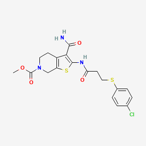 molecular formula C19H20ClN3O4S2 B2965908 methyl 3-carbamoyl-2-(3-((4-chlorophenyl)thio)propanamido)-4,5-dihydrothieno[2,3-c]pyridine-6(7H)-carboxylate CAS No. 886954-72-9