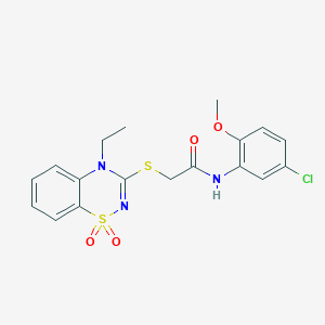 molecular formula C18H18ClN3O4S2 B2965926 N-(5-chloro-2-methoxyphenyl)-2-((4-ethyl-1,1-dioxido-4H-benzo[e][1,2,4]thiadiazin-3-yl)thio)acetamide CAS No. 1031977-45-3