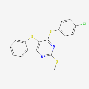 molecular formula C17H11ClN2S3 B2965947 4-Chlorophenyl 2-(methylsulfanyl)[1]benzothieno[3,2-d]pyrimidin-4-yl sulfide CAS No. 478029-94-6