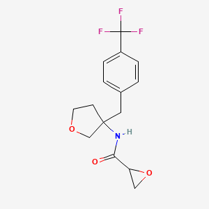 molecular formula C15H16F3NO3 B2965953 N-[3-[[4-(Trifluoromethyl)phenyl]methyl]oxolan-3-yl]oxirane-2-carboxamide CAS No. 2411268-77-2