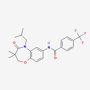 molecular formula C23H25F3N2O3 B2965968 N-(5-isobutyl-3,3-dimethyl-4-oxo-2,3,4,5-tetrahydrobenzo[b][1,4]oxazepin-7-yl)-4-(trifluoromethyl)benzamide CAS No. 921865-05-6