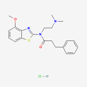 molecular formula C21H26ClN3O2S B2965982 N-(2-(dimethylamino)ethyl)-N-(4-methoxybenzo[d]thiazol-2-yl)-3-phenylpropanamide hydrochloride CAS No. 1216768-96-5