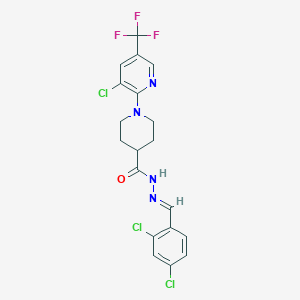 molecular formula C19H16Cl3F3N4O B2965987 1-[3-chloro-5-(trifluoromethyl)-2-pyridinyl]-N'-[(2,4-dichlorophenyl)methylene]-4-piperidinecarbohydrazide CAS No. 338761-24-3