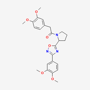 molecular formula C24H27N3O6 B2965993 3-(3,4-Dimethoxyphenyl)-5-{1-[(3,4-dimethoxyphenyl)acetyl]pyrrolidin-2-yl}-1,2,4-oxadiazole CAS No. 1787984-71-7
