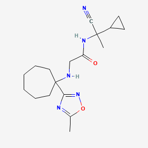 molecular formula C18H27N5O2 B2965994 N-(1-cyano-1-cyclopropylethyl)-2-{[1-(5-methyl-1,2,4-oxadiazol-3-yl)cycloheptyl]amino}acetamide CAS No. 1333932-14-1