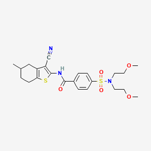molecular formula C23H29N3O5S2 B2965998 4-[bis(2-methoxyethyl)sulfamoyl]-N-(3-cyano-5-methyl-4,5,6,7-tetrahydro-1-benzothiophen-2-yl)benzamide CAS No. 329903-24-4