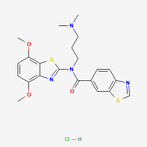 molecular formula C22H25ClN4O3S2 B2966001 N-(4,7-二甲氧基苯并[d]噻唑-2-基)-N-(3-(二甲氨基)丙基)苯并[d]噻唑-6-甲酰胺盐酸盐 CAS No. 1321831-22-4
