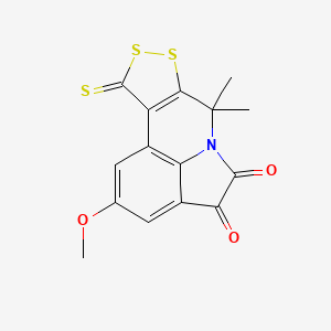 molecular formula C15H11NO3S3 B2966017 2-Methoxy-7,7-dimethyl-10-thioxo-7,10-dihydro[1,2]dithiolo[3,4-c]pyrrolo[3,2,1-ij]quinoline-4,5-dione CAS No. 488862-00-6