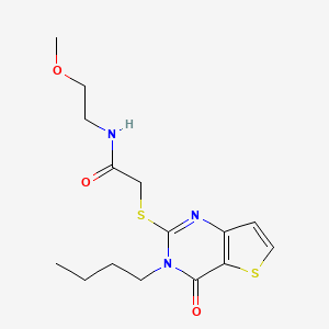 molecular formula C15H21N3O3S2 B2966025 2-[(3-butyl-4-oxo-3,4-dihydrothieno[3,2-d]pyrimidin-2-yl)sulfanyl]-N-(2-methoxyethyl)acetamide CAS No. 1260907-30-9