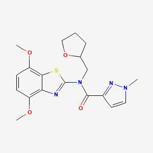 molecular formula C19H22N4O4S B2966037 N-(4,7-dimethoxybenzo[d]thiazol-2-yl)-1-methyl-N-((tetrahydrofuran-2-yl)methyl)-1H-pyrazole-3-carboxamide CAS No. 1170559-94-0