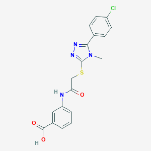 molecular formula C18H15ClN4O3S B296604 3-[({[5-(4-chlorophenyl)-4-methyl-4H-1,2,4-triazol-3-yl]sulfanyl}acetyl)amino]benzoic acid 