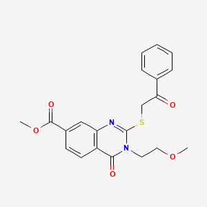 molecular formula C21H20N2O5S B2966052 Methyl 3-(2-methoxyethyl)-4-oxo-2-phenacylsulfanylquinazoline-7-carboxylate CAS No. 422273-83-4