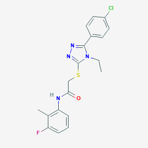 molecular formula C19H18ClFN4OS B296609 2-{[5-(4-chlorophenyl)-4-ethyl-4H-1,2,4-triazol-3-yl]sulfanyl}-N-(3-fluoro-2-methylphenyl)acetamide 