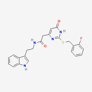 molecular formula C23H21FN4O2S B2966092 N-(2-(1H-indol-3-yl)ethyl)-2-(2-((2-fluorobenzyl)thio)-6-oxo-1,6-dihydropyrimidin-4-yl)acetamide CAS No. 1105213-22-6