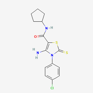 molecular formula C15H16ClN3OS2 B2966117 4-氨基-3-(4-氯苯基)-N-环戊基-2-硫代-2,3-二氢噻唑-5-甲酰胺 CAS No. 946370-72-5