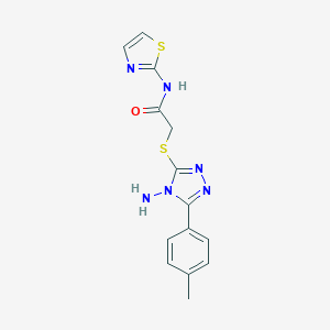 molecular formula C14H14N6OS2 B296614 2-{[4-amino-5-(4-methylphenyl)-4H-1,2,4-triazol-3-yl]sulfanyl}-N-(1,3-thiazol-2-yl)acetamide 