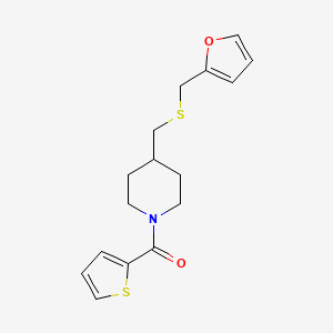 molecular formula C16H19NO2S2 B2966147 (4-(((Furan-2-ylmethyl)thio)methyl)piperidin-1-yl)(thiophen-2-yl)methanone CAS No. 1396761-79-7