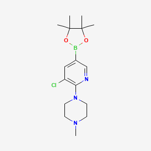 molecular formula C16H25BClN3O2 B2966180 3-氯-2-(4-甲基哌嗪基)吡啶-5-硼酸，二缩甲亚乙基酯 CAS No. 2096334-60-8