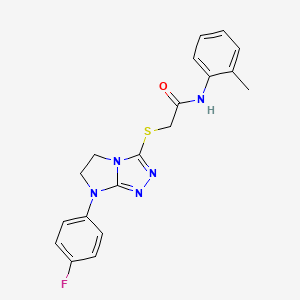 molecular formula C19H18FN5OS B2966181 2-((7-(4-fluorophenyl)-6,7-dihydro-5H-imidazo[2,1-c][1,2,4]triazol-3-yl)thio)-N-(o-tolyl)acetamide CAS No. 923180-11-4