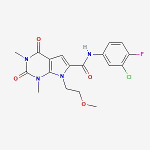 molecular formula C18H18ClFN4O4 B2966186 N-(3-chloro-4-fluorophenyl)-7-(2-methoxyethyl)-1,3-dimethyl-2,4-dioxo-2,3,4,7-tetrahydro-1H-pyrrolo[2,3-d]pyrimidine-6-carboxamide CAS No. 1021092-18-1