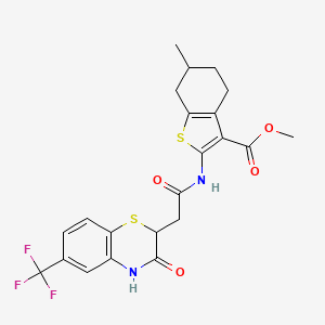 molecular formula C22H21F3N2O4S2 B2966195 methyl 6-methyl-2-({[3-oxo-6-(trifluoromethyl)-3,4-dihydro-2H-1,4-benzothiazin-2-yl]acetyl}amino)-4,5,6,7-tetrahydro-1-benzothiophene-3-carboxylate CAS No. 685130-40-9