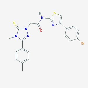 molecular formula C21H18BrN5OS2 B296622 N-[4-(4-bromophenyl)-1,3-thiazol-2-yl]-2-[4-methyl-3-(4-methylphenyl)-5-thioxo-4,5-dihydro-1H-1,2,4-triazol-1-yl]acetamide 