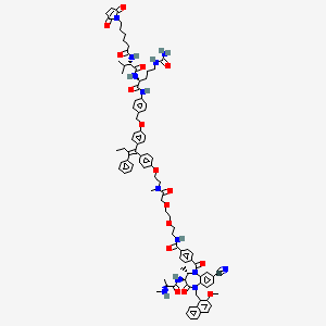 N-[2-[2-[2-[2-[4-[(Z)-1-[4-[[4-[[(2S)-5-(carbamoylamino)-2-[[(2S)-2-[6-(2,5-dioxopyrrol-1-yl)hexanoylamino]-3-methylbutanoyl]amino]pentanoyl]amino]phenyl]methoxy]phenyl]-2-phenylbut-1-enyl]phenoxy]ethyl-methylamino]-2-oxoethoxy]ethoxy]ethyl]-4-[(3S,4S)-7-cyano-1-[(2-methoxynaphthalen-1-yl)methyl]-4-methyl-3-[[(2S)-2-(methylamino)propanoyl]amino]-2-oxo-3,4-dihydro-1,5-benzodiazepine-5-carbonyl]benzamide