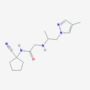 molecular formula C15H23N5O B2966242 N-(1-cyanocyclopentyl)-2-{[1-(4-methyl-1H-pyrazol-1-yl)propan-2-yl]amino}acetamide CAS No. 1375249-55-0