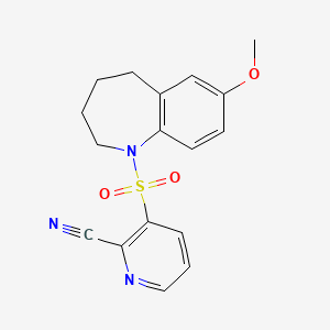 molecular formula C17H17N3O3S B2966275 3-[(7-methoxy-2,3,4,5-tetrahydro-1H-1-benzazepin-1-yl)sulfonyl]pyridine-2-carbonitrile CAS No. 1825483-84-8
