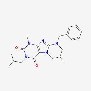 molecular formula C21H27N5O2 B2966283 9-benzyl-3-isobutyl-1,7-dimethyl-6,7,8,9-tetrahydropyrimido[2,1-f]purine-2,4(1H,3H)-dione CAS No. 876151-83-6