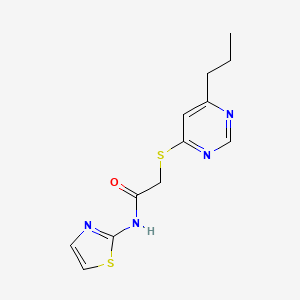 molecular formula C12H14N4OS2 B2966286 2-((6-丙基嘧啶-4-基)硫代)-N-(噻唑-2-基)乙酰胺 CAS No. 1226437-78-0