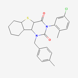 molecular formula C25H19ClN2O2S B2966289 5-(5-Chloro-2-methylphenyl)-3-[(4-methylphenyl)methyl]-8-thia-3,5-diazatricyclo[7.4.0.0^{2,7}]trideca-1(9),2(7),10,12-tetraene-4,6-dione CAS No. 902556-39-2