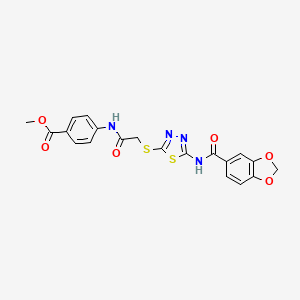 molecular formula C20H16N4O6S2 B2966301 Methyl 4-(2-((5-(benzo[d][1,3]dioxole-5-carboxamido)-1,3,4-thiadiazol-2-yl)thio)acetamido)benzoate CAS No. 893146-44-6