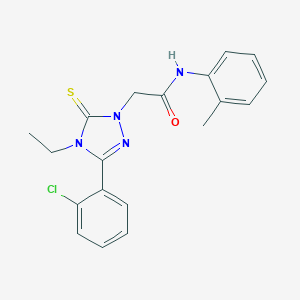 molecular formula C19H19ClN4OS B296631 2-[3-(2-chlorophenyl)-4-ethyl-5-thioxo-4,5-dihydro-1H-1,2,4-triazol-1-yl]-N-(2-methylphenyl)acetamide 