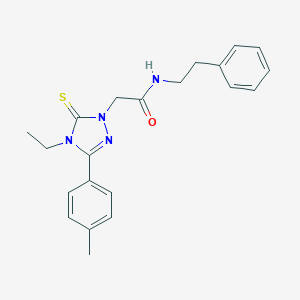 molecular formula C21H24N4OS B296633 2-[4-ethyl-3-(4-methylphenyl)-5-thioxo-4,5-dihydro-1H-1,2,4-triazol-1-yl]-N-(2-phenylethyl)acetamide 