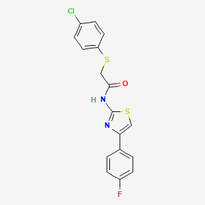 molecular formula C17H12ClFN2OS2 B2966332 2-[(4-氯苯基)硫代]-N-[4-(4-氟苯基)-1,3-噻唑-2-基]乙酰胺 CAS No. 338957-69-0