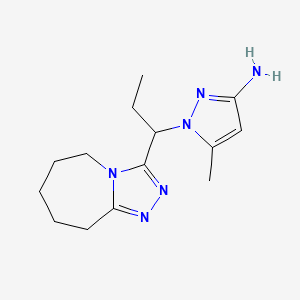 molecular formula C14H22N6 B2966336 5-methyl-1-[1-(6,7,8,9-tetrahydro-5H-[1,2,4]triazolo[4,3-a]azepin-3-yl)propyl]-1H-pyrazol-3-amine CAS No. 1174852-26-6