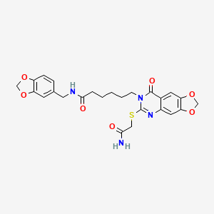 molecular formula C25H26N4O7S B2966352 6-[6-(2-amino-2-oxoethyl)sulfanyl-8-oxo-[1,3]dioxolo[4,5-g]quinazolin-7-yl]-N-(1,3-benzodioxol-5-ylmethyl)hexanamide CAS No. 688061-26-9