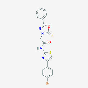 molecular formula C19H13BrN4O2S2 B296637 N-[4-(4-bromophenyl)-1,3-thiazol-2-yl]-2-(5-phenyl-2-thioxo-1,3,4-oxadiazol-3(2H)-yl)acetamide 
